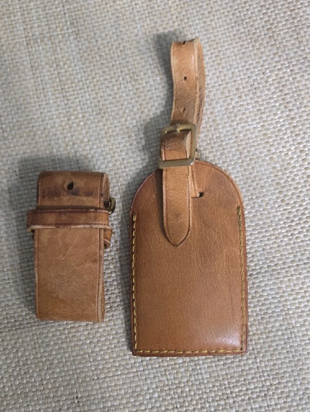 SALE! Louis Vuitton Brown Tan Leather Luggage Tag and Poignet Strap